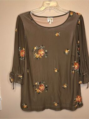 fig and flower Olive Green Floral Embroidered Tunic